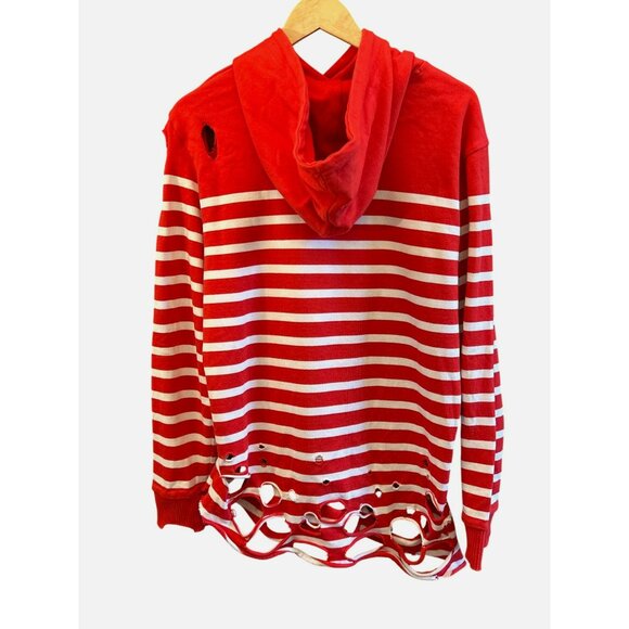 Balmain X Puma Red White Gold Striped Distressed Hoodie Medium Collab Retail 695 - Picture 2 of 7